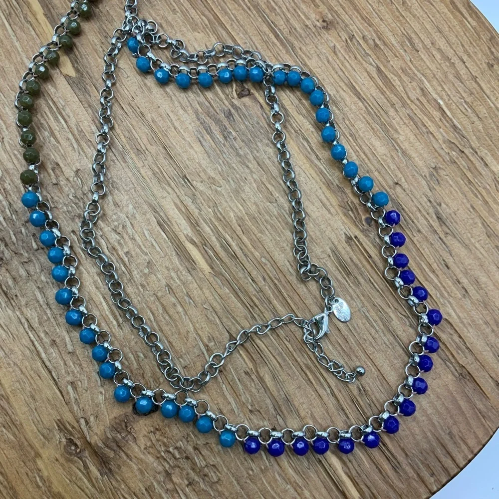 Lia Sophia Coastal Long Faceted Beaded Silver Tone Chain Necklace